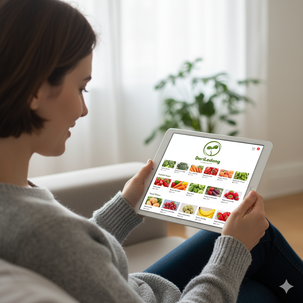 Aplikasi DariLadang menampilkan pilihan sayur dan buah segar berkualitas Grade AB langsung dari petani lokal.
